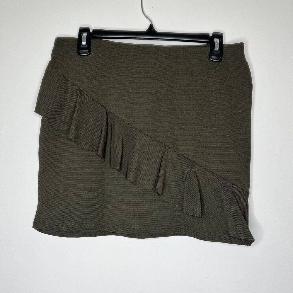 ZARA TRAFALUC Mini Skirt Women Large Green‎ Ruffle Elastic Waist Pull On NWT